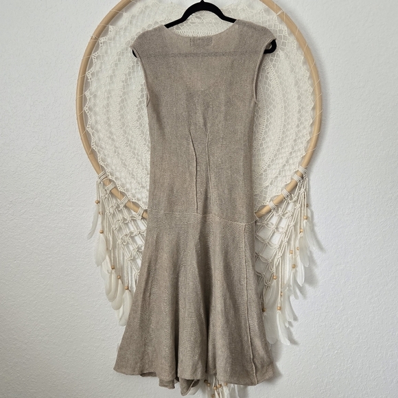 Zuza Bart 100% Linen Tan Midi Sweater Dress Asymmetrical Lagenlook Sheer Boho M - Picture 9 of 10